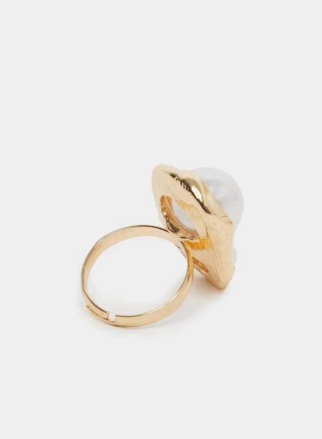 Gold-Tone Baroque Pearl Statement Ring